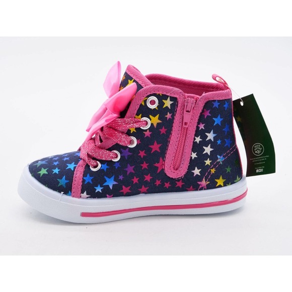 Laura Ashley Girls Size 8 Sneakers Fuschia Navy Stars & Bow Side Zip Casual Shoe - Picture 5 of 10